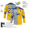 Custom Yellow Royal Gray-White Split Fashion Hockey Lace Neck Jersey