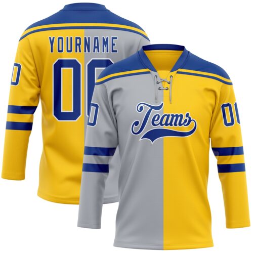 SplitF1259 Custom Yellow Royal Gray-White Split Fashion Hockey Lace Neck Jersey