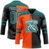 Custom Black Teal Orange-White Split Fashion Hockey Lace Neck Jersey