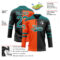 Custom Black Teal Orange-White Split Fashion Hockey Lace Neck Jersey