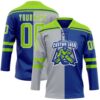 Custom Royal Neon Green Gray-White Split Fashion Hockey Lace Neck Jersey