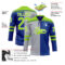Custom Royal Neon Green Gray-White Split Fashion Hockey Lace Neck Jersey