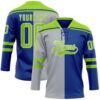 Custom Royal Neon Green Gray-White Split Fashion Hockey Lace Neck Jersey