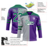Custom Purple Kelly Green Gray-White Split Fashion Hockey Lace Neck Jersey