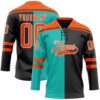 Custom Black Orange Aqua-White Split Fashion Hockey Lace Neck Jersey