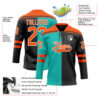 Custom Black Orange Aqua-White Split Fashion Hockey Lace Neck Jersey