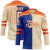 Custom Cream Royal-Orange Split Fashion Hockey Lace Neck Jersey