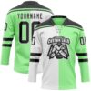Custom Pea Green Black-White Split Fashion Hockey Lace Neck Jersey