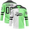 Custom Pea Green Black-White Split Fashion Hockey Lace Neck Jersey
