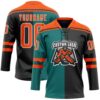 Custom Black Orange Teal-White Split Fashion Hockey Lace Neck Jersey