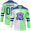 Custom Pea Green Royal-White Split Fashion Hockey Lace Neck Jersey