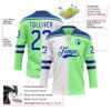 Custom Pea Green Royal-White Split Fashion Hockey Lace Neck Jersey