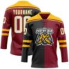 Custom Crimson White Black-Gold Split Fashion Hockey Lace Neck Jersey