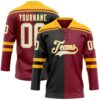 Custom Crimson White Black-Gold Split Fashion Hockey Lace Neck Jersey