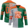 Custom Kelly Green Orange Gray-White Split Fashion Hockey Lace Neck Jersey