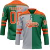 Custom Kelly Green Orange Gray-White Split Fashion Hockey Lace Neck Jersey