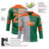 Custom Kelly Green Orange Gray-White Split Fashion Hockey Lace Neck Jersey