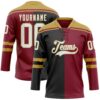 Custom Crimson White Black-Old Gold Split Fashion Hockey Lace Neck Jersey