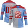 Custom Powder Blue Red Gray-White Split Fashion Hockey Lace Neck Jersey