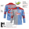Custom Powder Blue Red Gray-White Split Fashion Hockey Lace Neck Jersey