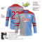Custom Powder Blue Red Gray-White Split Fashion Hockey Lace Neck Jersey