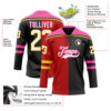 Custom Black White Red Pink-Yellow Split Fashion Hockey Lace Neck Jersey