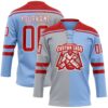 Custom Light Blue Red Gray-White Split Fashion Hockey Lace Neck Jersey