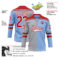Custom Light Blue Red Gray-White Split Fashion Hockey Lace Neck Jersey