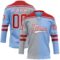 Custom Light Blue Red Gray-White Split Fashion Hockey Lace Neck Jersey