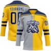 Custom Yellow Navy Gray-White Split Fashion Hockey Lace Neck Jersey