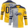 Custom Yellow Navy Gray-White Split Fashion Hockey Lace Neck Jersey