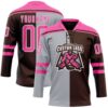 Custom Brown Pink Gray-White Split Fashion Hockey Lace Neck Jersey