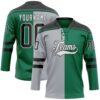 Custom Kelly Green Black Gray-White Split Fashion Hockey Lace Neck Jersey
