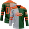 Custom Green Orange Gray-White Split Fashion Hockey Lace Neck Jersey
