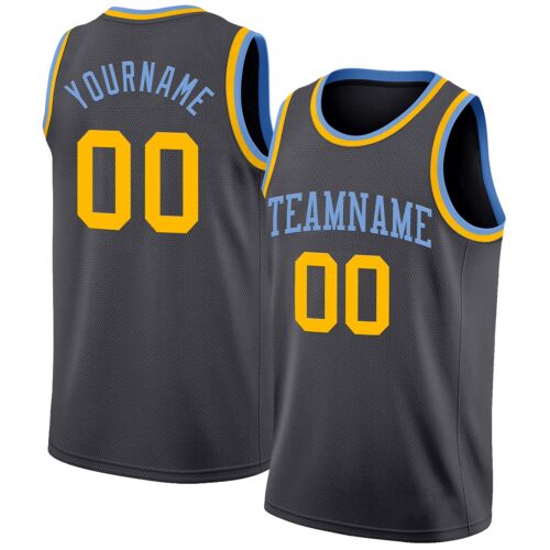 Custom Steel Gray Gold-Light Blue Authentic Basketball Jersey
