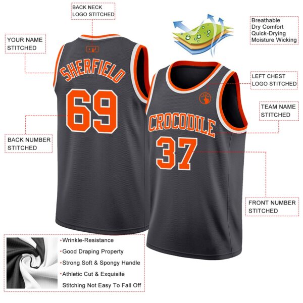 Custom Steel Gray Orange-White Authentic Basketball Jersey