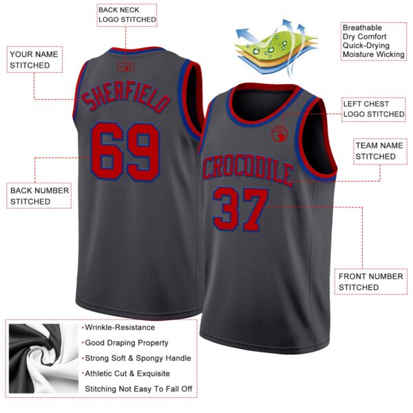 Custom Steel Gray Red-Royal Authentic Basketball Jersey