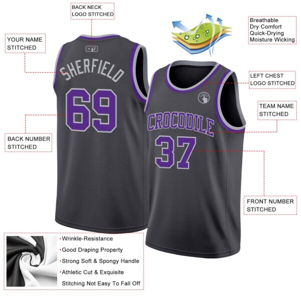 Custom Steel Gray Purple-Gray Authentic Basketball Jersey
