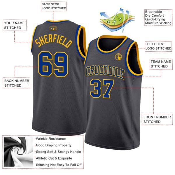 Custom Steel Gray Royal-Gold Authentic Basketball Jersey