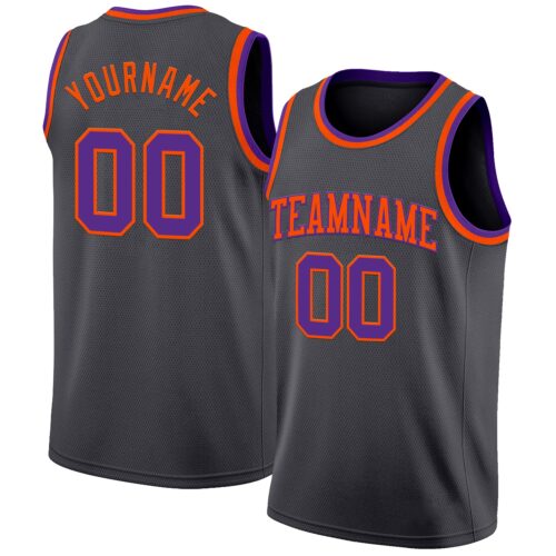 Custom Steel Gray Purple-Orange Authentic Basketball Jersey