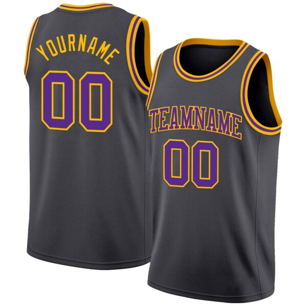 Custom Steel Gray Purple-Gold Authentic Basketball Jersey