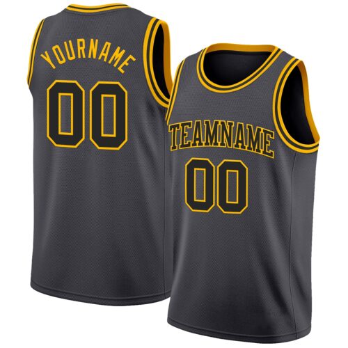 Custom Steel Gray Black-Gold Authentic Basketball Jersey