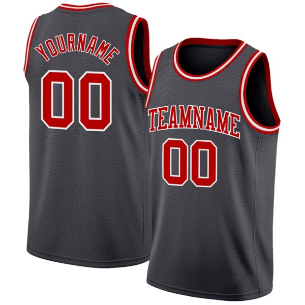Custom Steel Gray Red-White Authentic Basketball Jersey