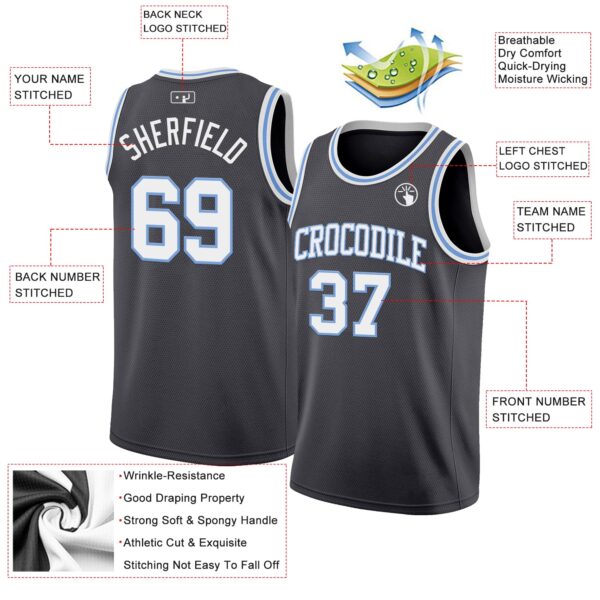Custom Steel Gray White-Light Blue Authentic Basketball Jersey