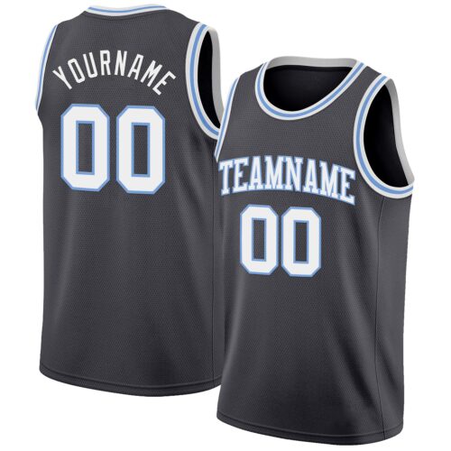 SteelGray0109 Custom Steel Gray White-Light Blue Authentic Basketball Jersey