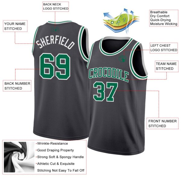Custom Steel Gray Kelly Green-White Authentic Basketball Jersey
