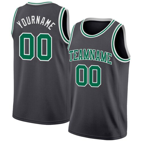 SteelGray0110 Custom Steel Gray Kelly Green-White Authentic Basketball Jersey