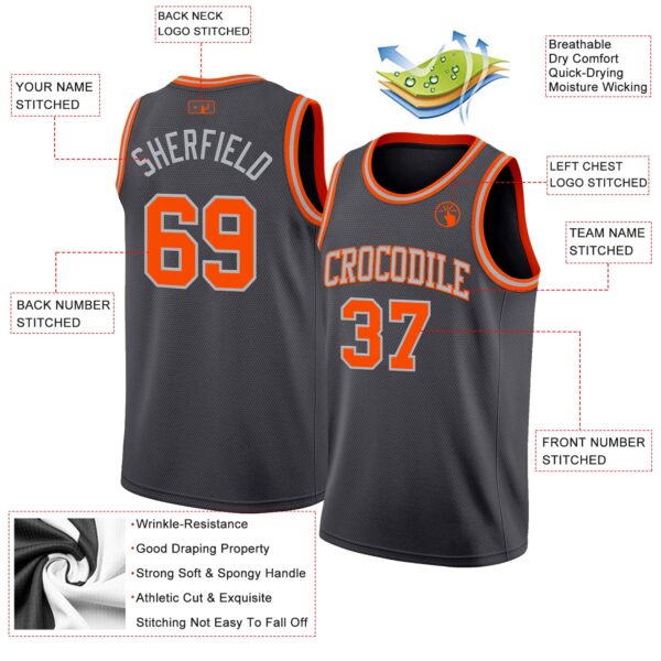 Custom Steel Gray Orange-Gray Authentic Basketball Jersey