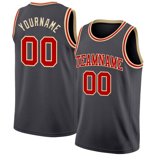 SteelGray0113 Custom Steel Gray Red-Cream Authentic Basketball Jersey