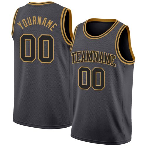 SteelGray0115 Custom Steel Gray Black-Old Gold Authentic Basketball Jersey